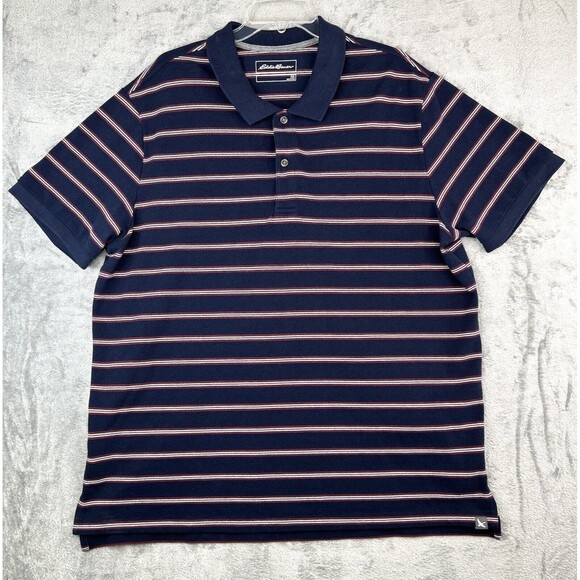 Eddie Bauer Polo Shirt Men's Size 2XL Blue Short Sleeve Striped Cotton - Picture 1 of 6